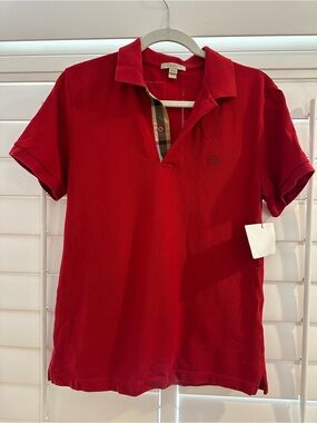Burberry Red Short Sleeve Polo with Signature Check Trim